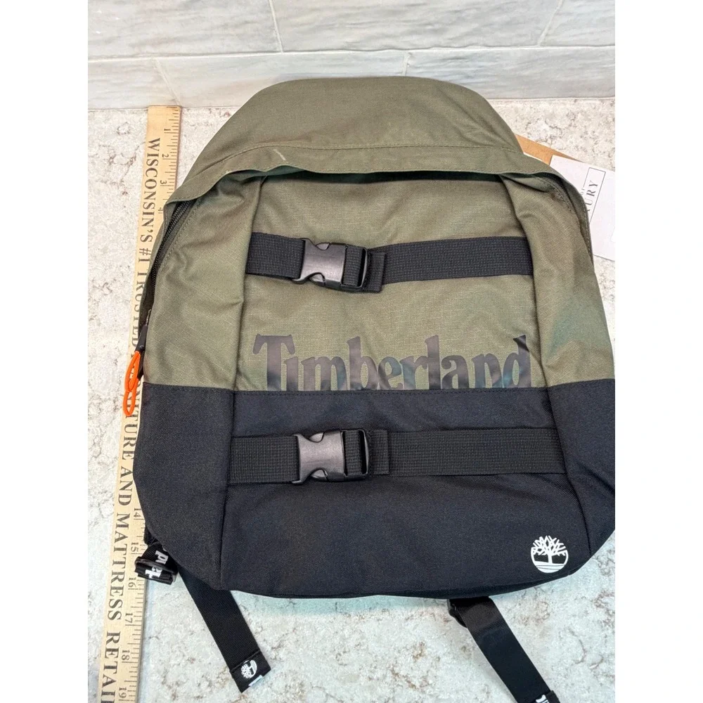 Timberland Backpack Olive Green Black Canvas Buckle Strap School Hiking Bag NEW